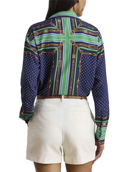 camicia donna fantasia foulard blu e verde Ralph Lauren | 200P03687001